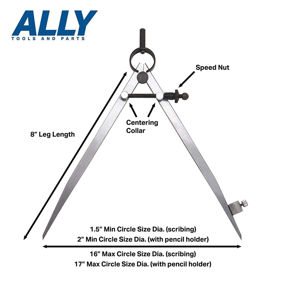 ALLY Tools 8 Inch Precision Locking Spring Divider/Woodworking Compass with P...