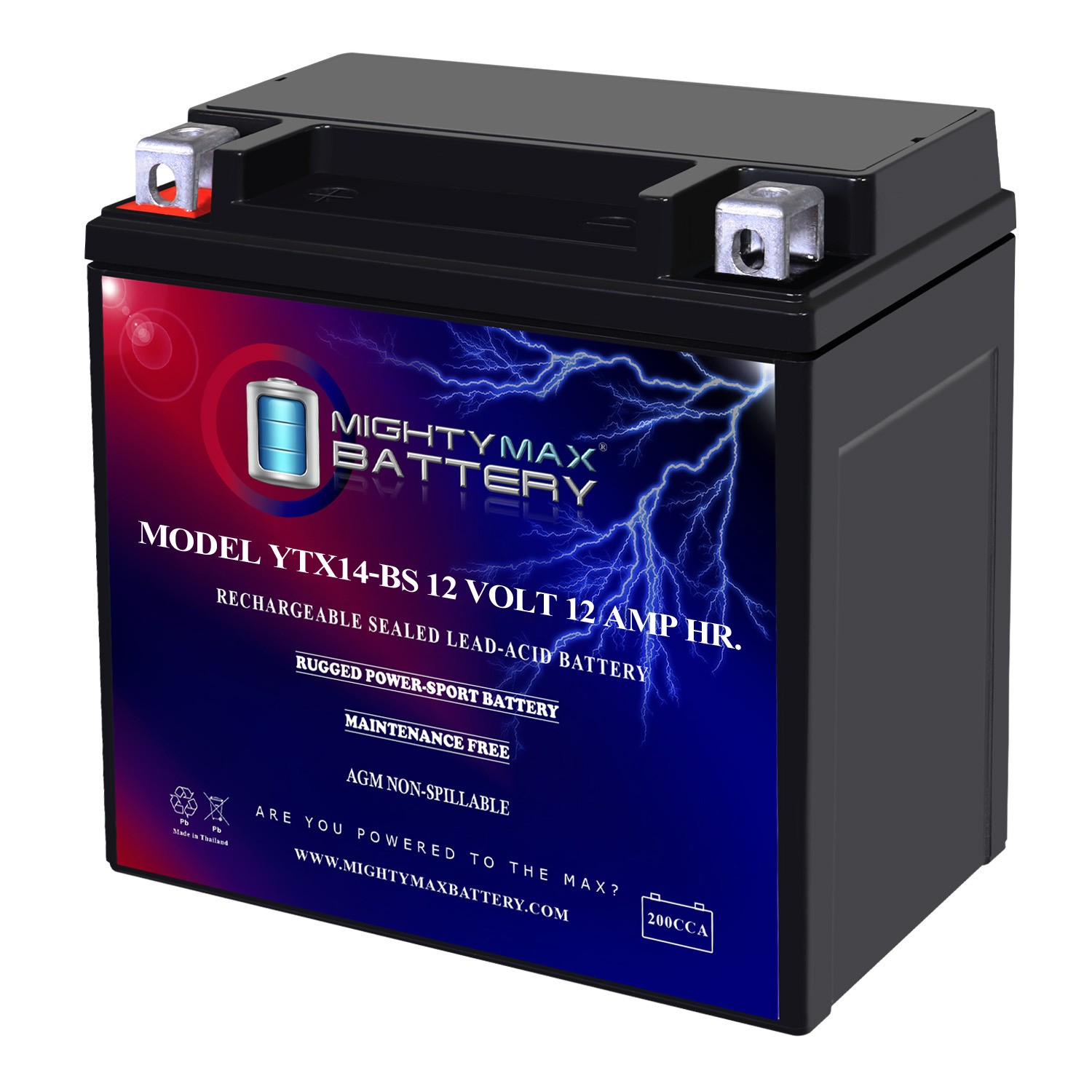 Mighty Max YTX14-BS High Performance - Maintenance Free - AGM Motorcycle Battery