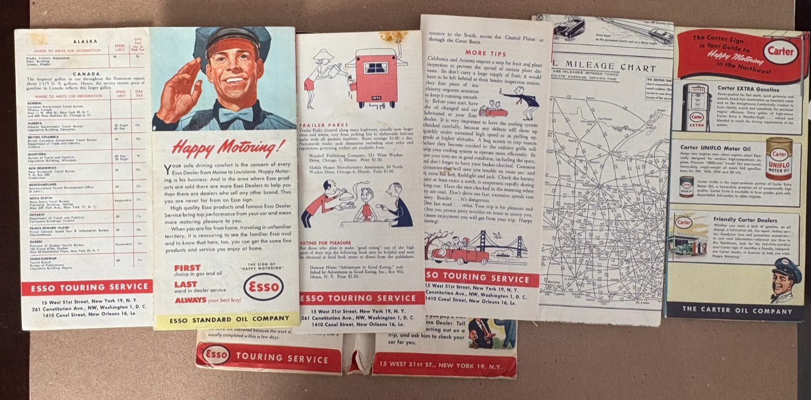 LOT of (6) ESSO Gas Service Station Touring Service Package w/ CARTERLAND Maps