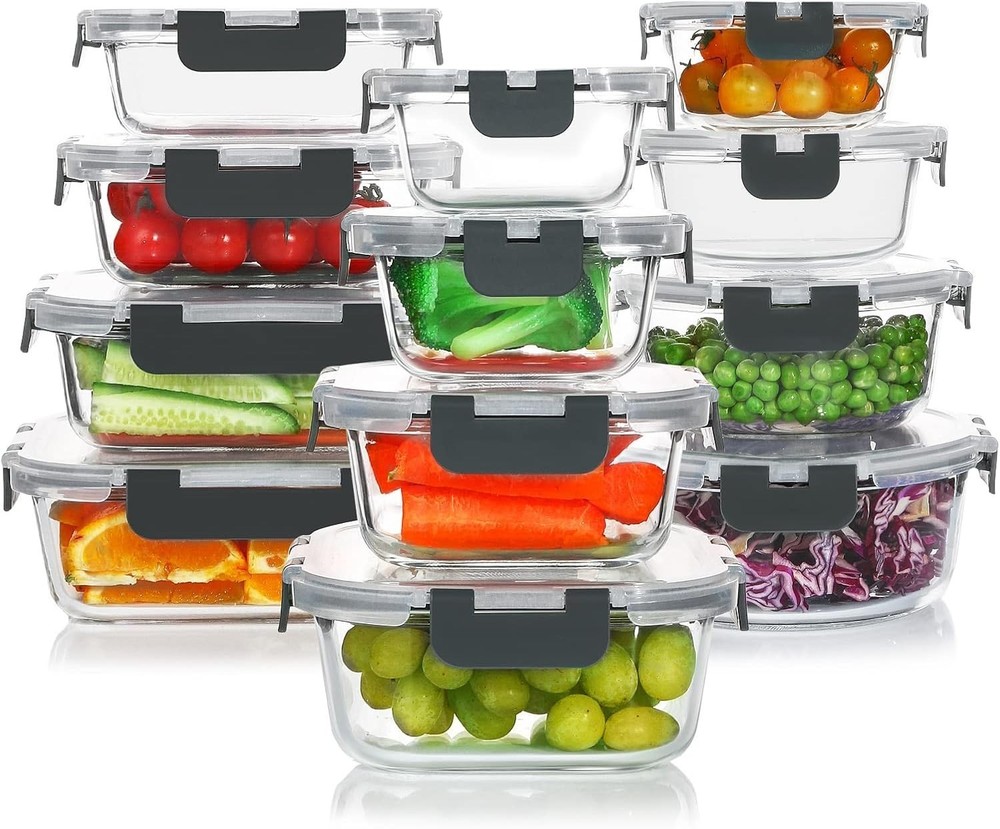24 Pieces Glass Food Storage Containers Set,Meal Prep Containers-Stackable