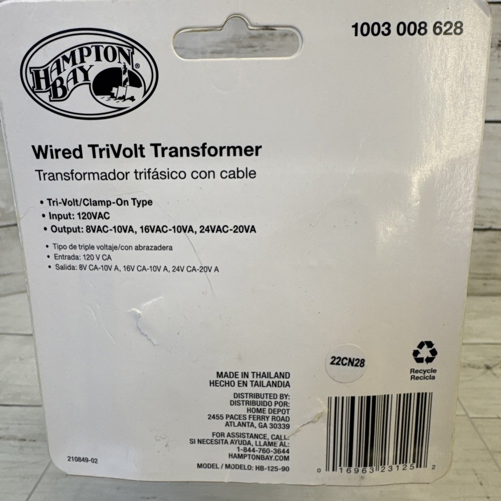 Hampton Bay Wired TriVolt Transformer 1003 008 628 Model HB-125-03