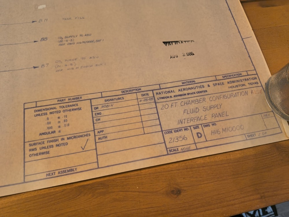 Vintage NASA Blueprint Schematic "Fluid Supply Interface Panel" 1985