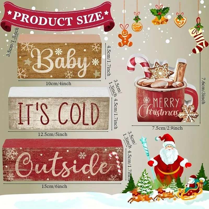 It's Cold Outside 4 Piece Christmas Block Tabletop Decor 8"