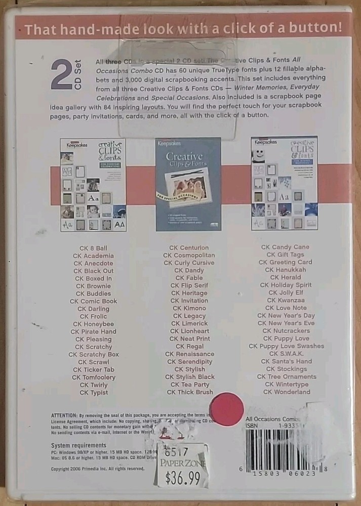 Creating Keepsakes Creative Over 3000 Clips & Fonts Win or Mac CD Software - NEW