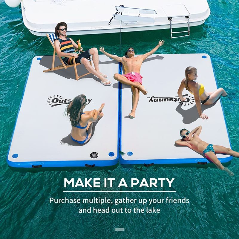 10' x 7' Inflatable Floating Dock Platform - Lake, Pool, Ocean + Pump & Bag