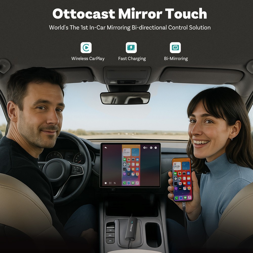 Ottocast Mirror Touch Wireless CarPlay Adapter Bidirectional control Phone & Car