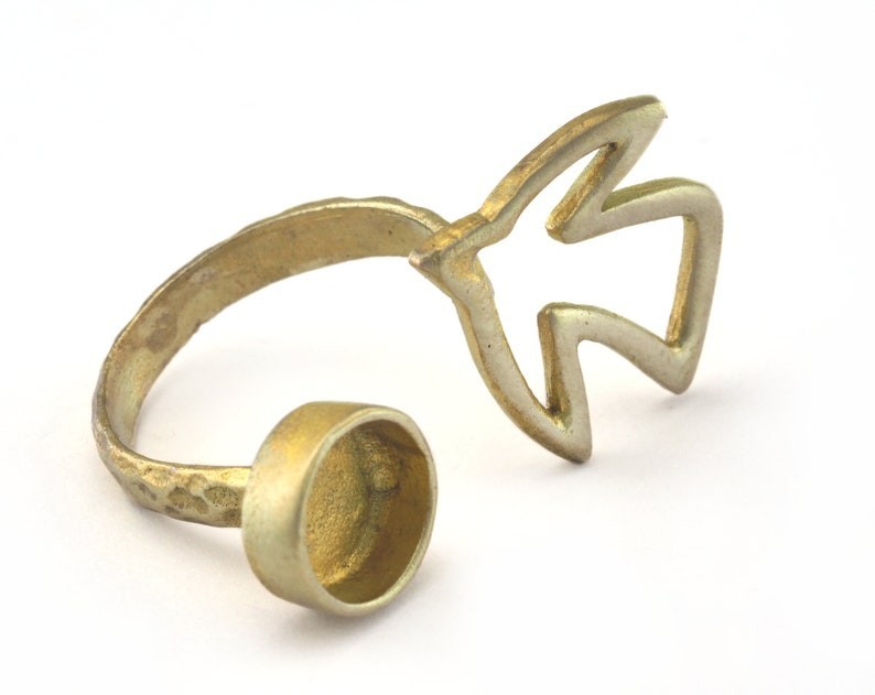 2 pcs Ring Bird Adjustable Ring Bezel Raw brass (8us size) 2682