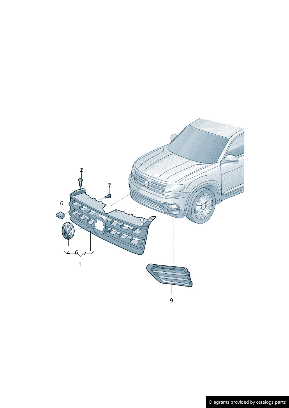 VW ATLAS 2018-2020 Front Bumper Radiator Grille Emblem R-Line 7N0853600AFOD OEM