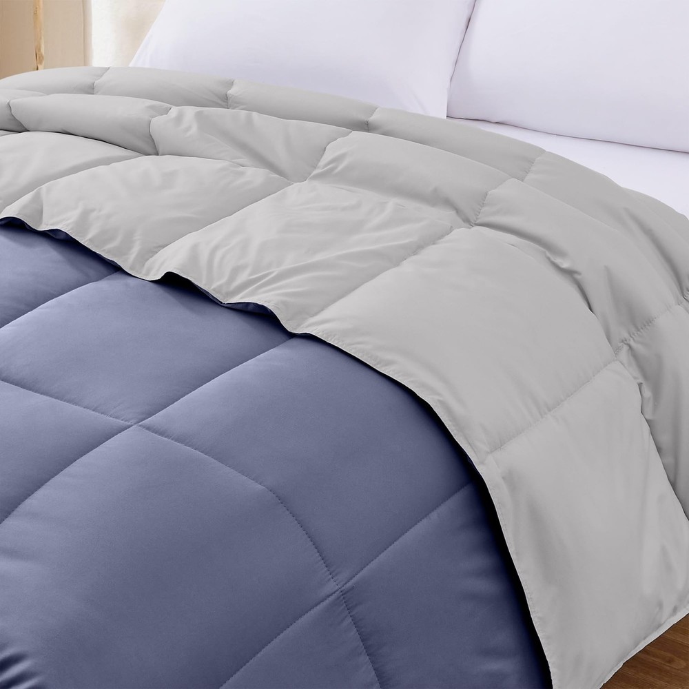 Twin Deep Blue Silver Down Alternative Reversible Comforter All Season Bedding