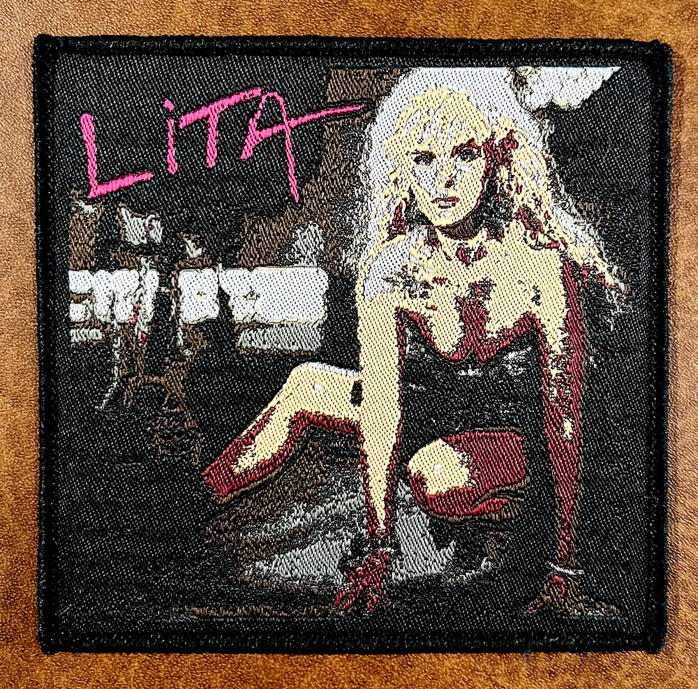 LITA FORD, SEW ON BLACK BORDER WOVEN PATCH