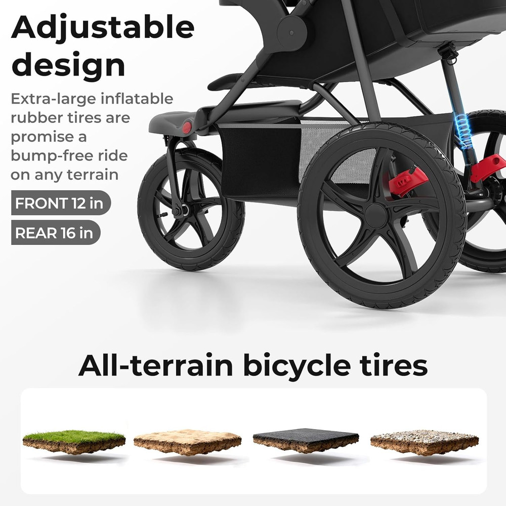 Foldable Jogging Stroller with Air-Filled Tires & Adjustable Backrest