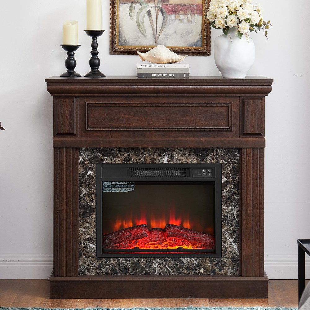 41.3" Electric Fireplace with Mantle & Remote, Adjustable Flame, Cherry Finish