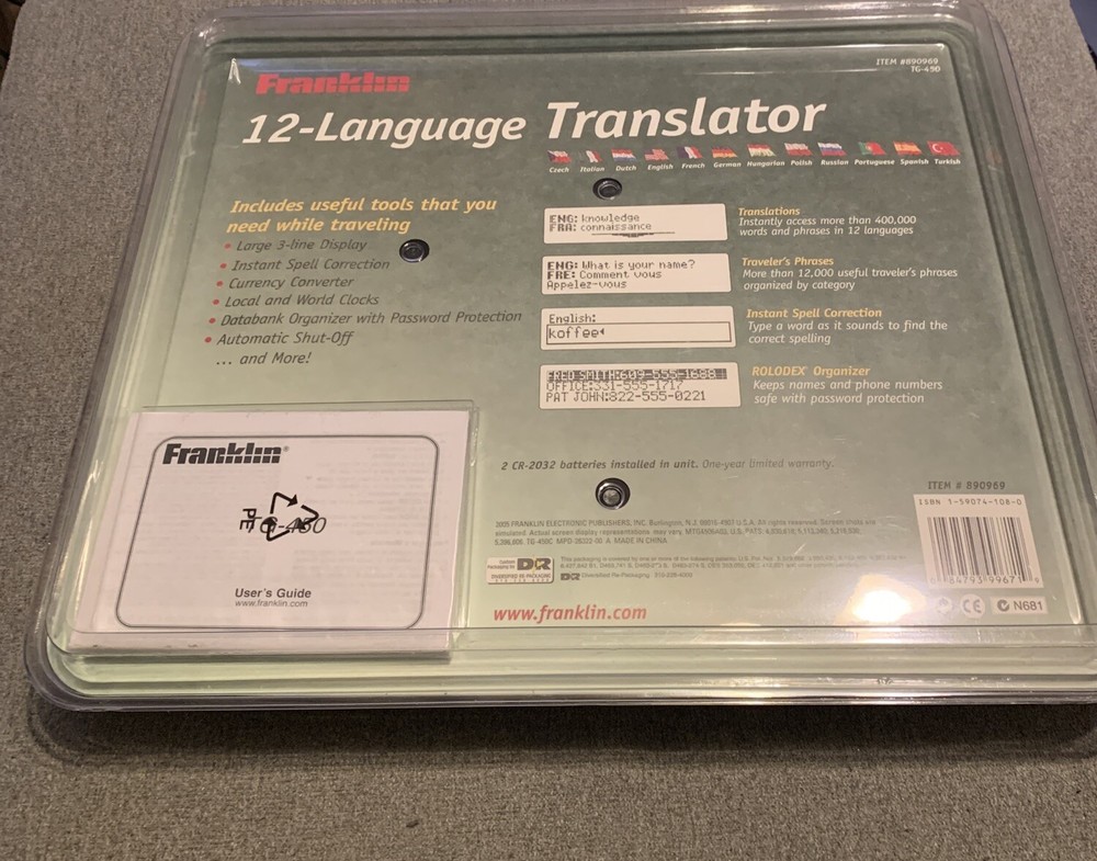 Franklin TG-450 12 Language Translator Carry Case Handheld Portable Electronic