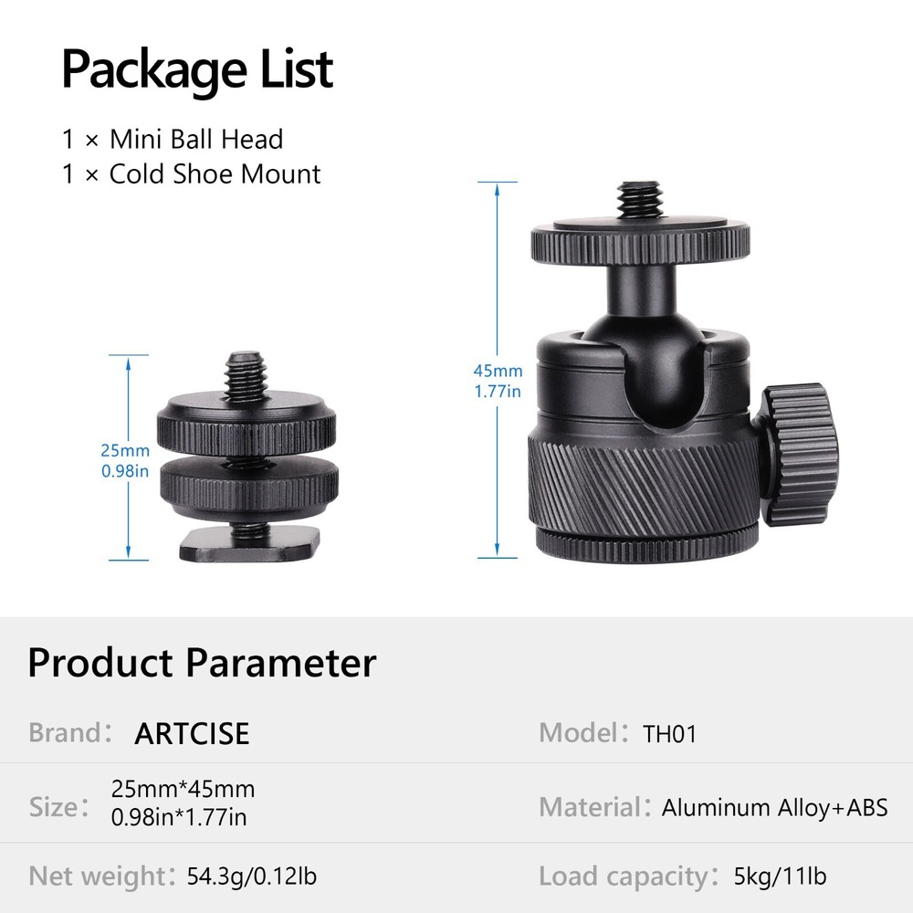 2Pcs Mini Ball Head Camera Tripod Head Adapter Tripod Stand Ballhead Mount