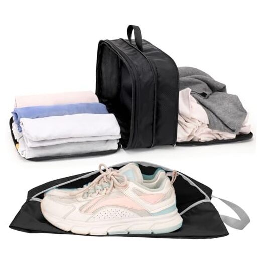 Double Sided Compression Packing Cubes - Expandable See 1M+Shoe Bag (Black)
