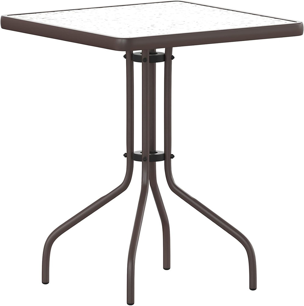 Lila 23.5'' Square Glass Table with 2 Bronze Slat Stack Chairs Set