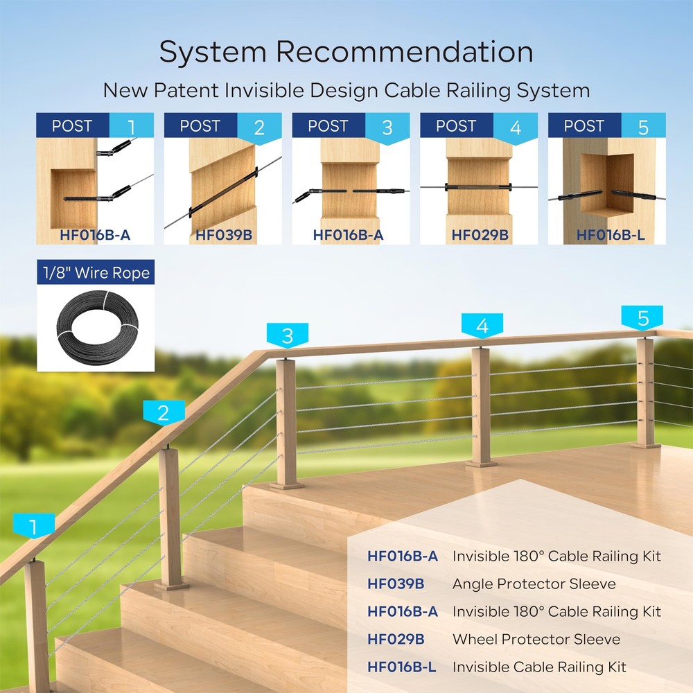 5 Pair Black Cable Railing Kit Invisible Crimp Fitting Cable Railing Hardware...