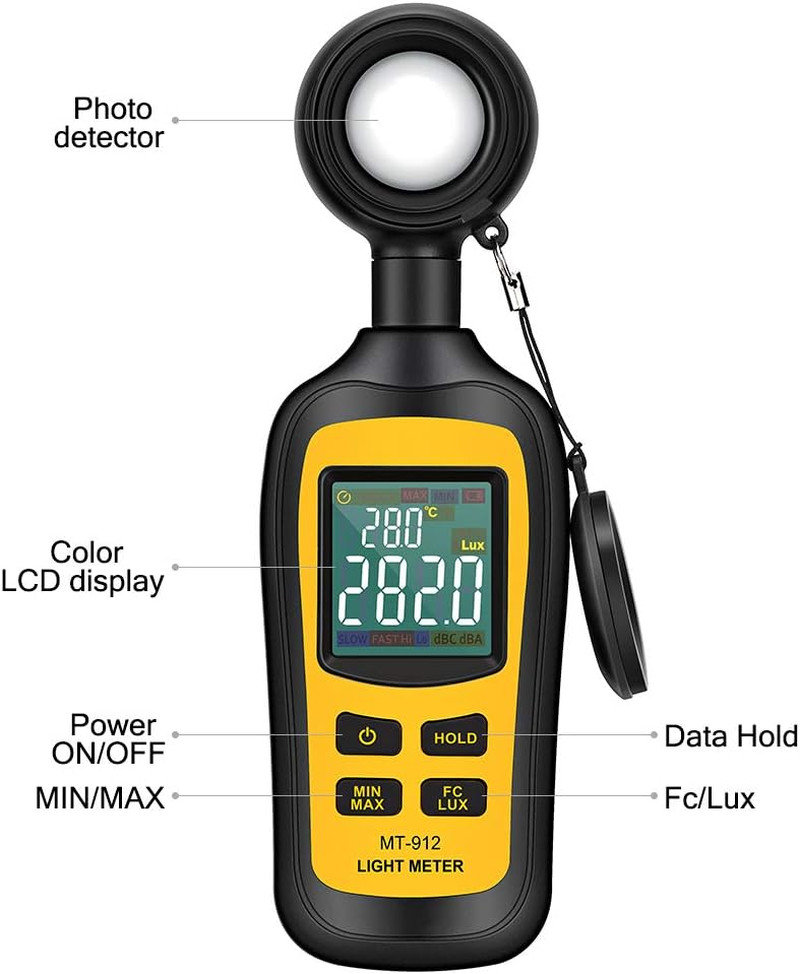 Light Meter Digital Illuminance Meter Handheld Ambient Temperature Measurer, Ran