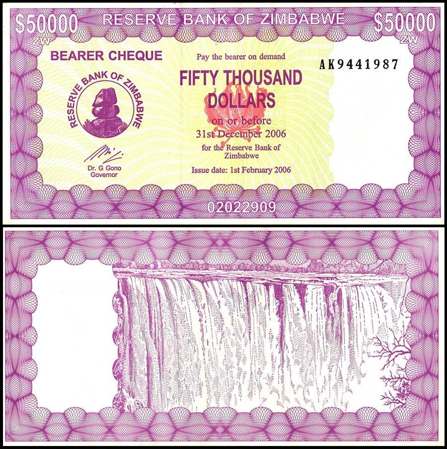 Zimbabwe 50000 Dollars Bearer Cheque, 2006, P-30, Used