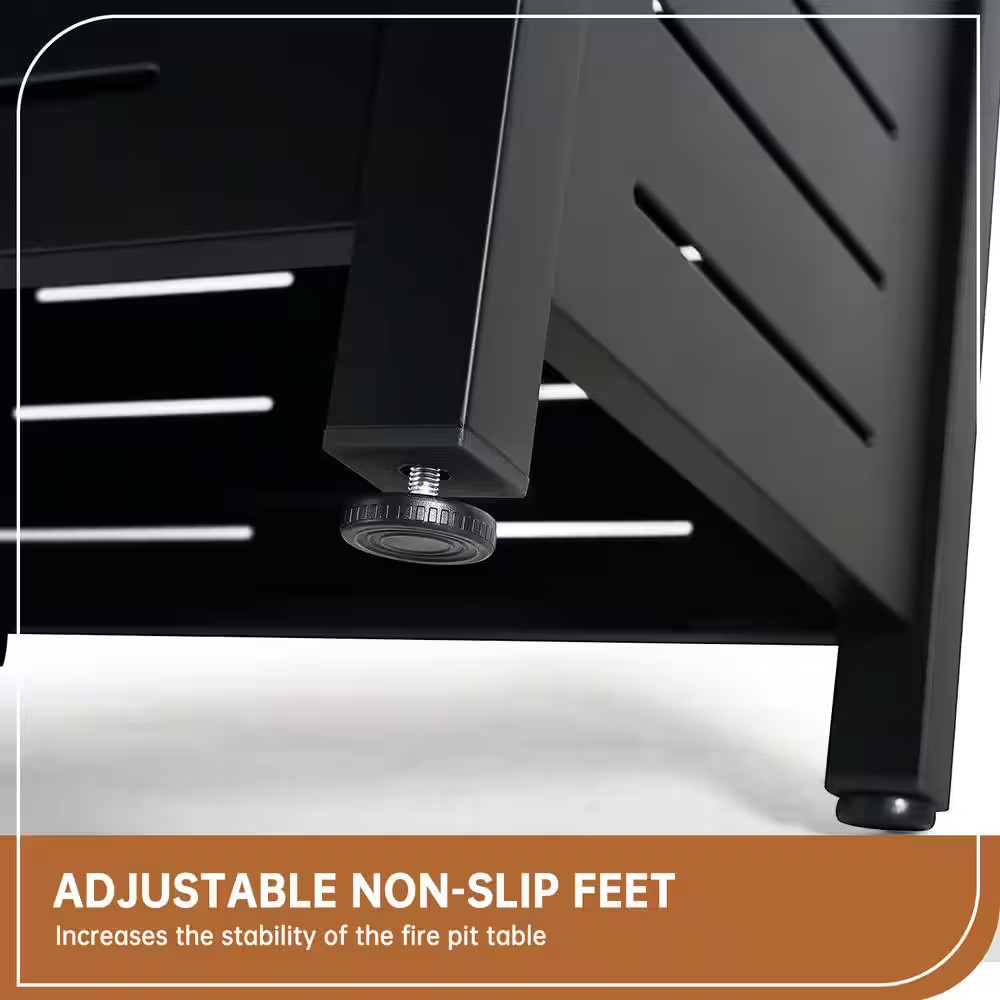 40 In. 50,000 BTU Black Metal Rectangular Outdoor Fire Pit Table with Removable