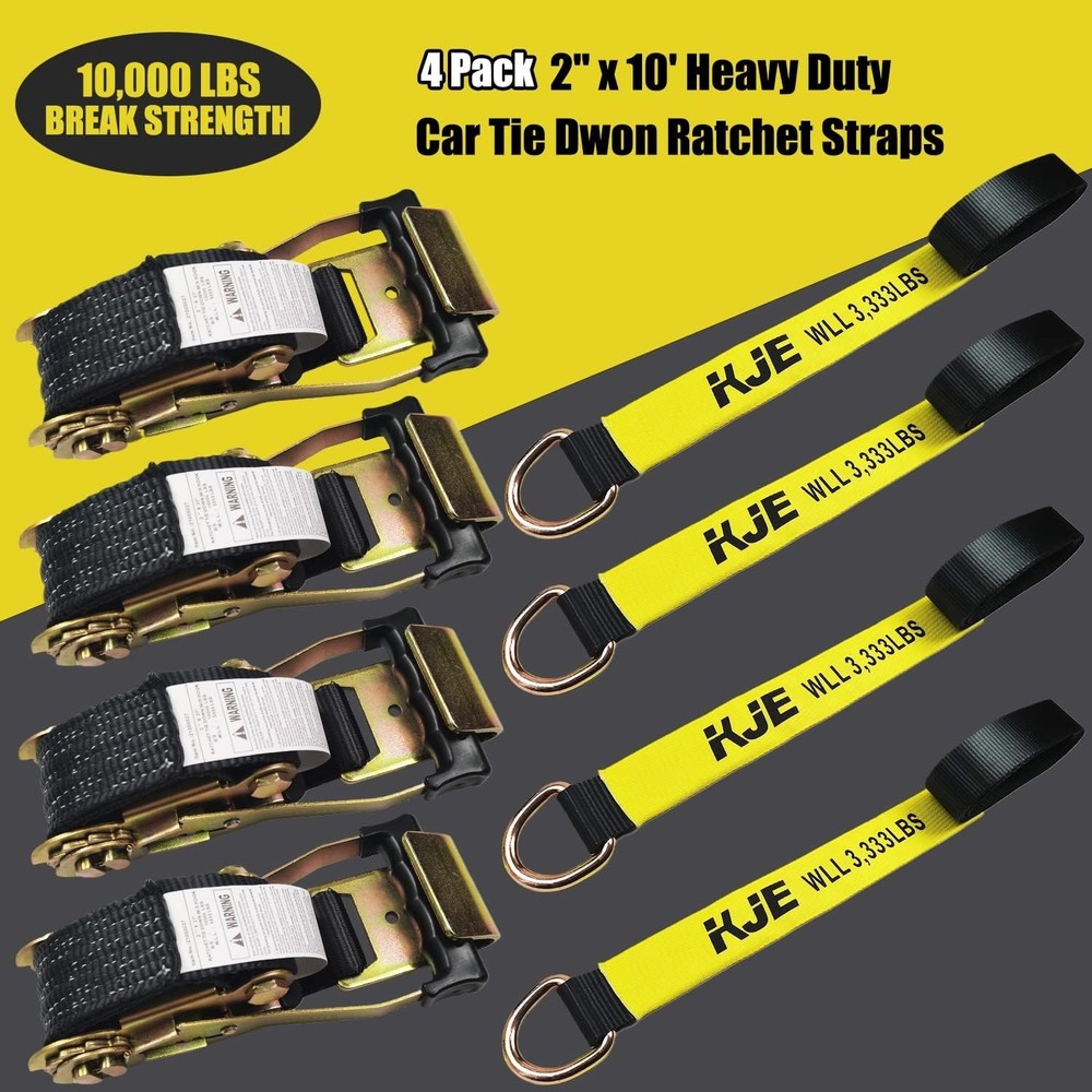 4 Pack Car Tie Down Straps for Trailers - Tire Ratchet Strap with Flat Hooks - 2
