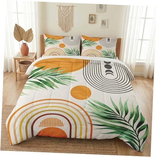 Size Comforter Set with 2 Pillowcases, Contemporary Mid Century 3 Queen Multi 5