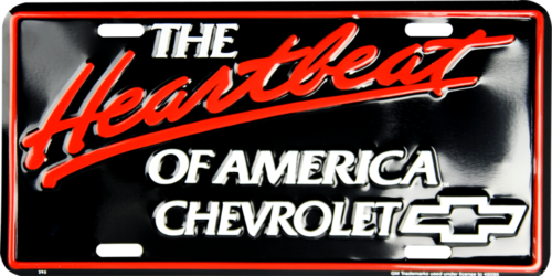 Chevrolet The Heartbeat Of America Embossed Metal License Plate Sign