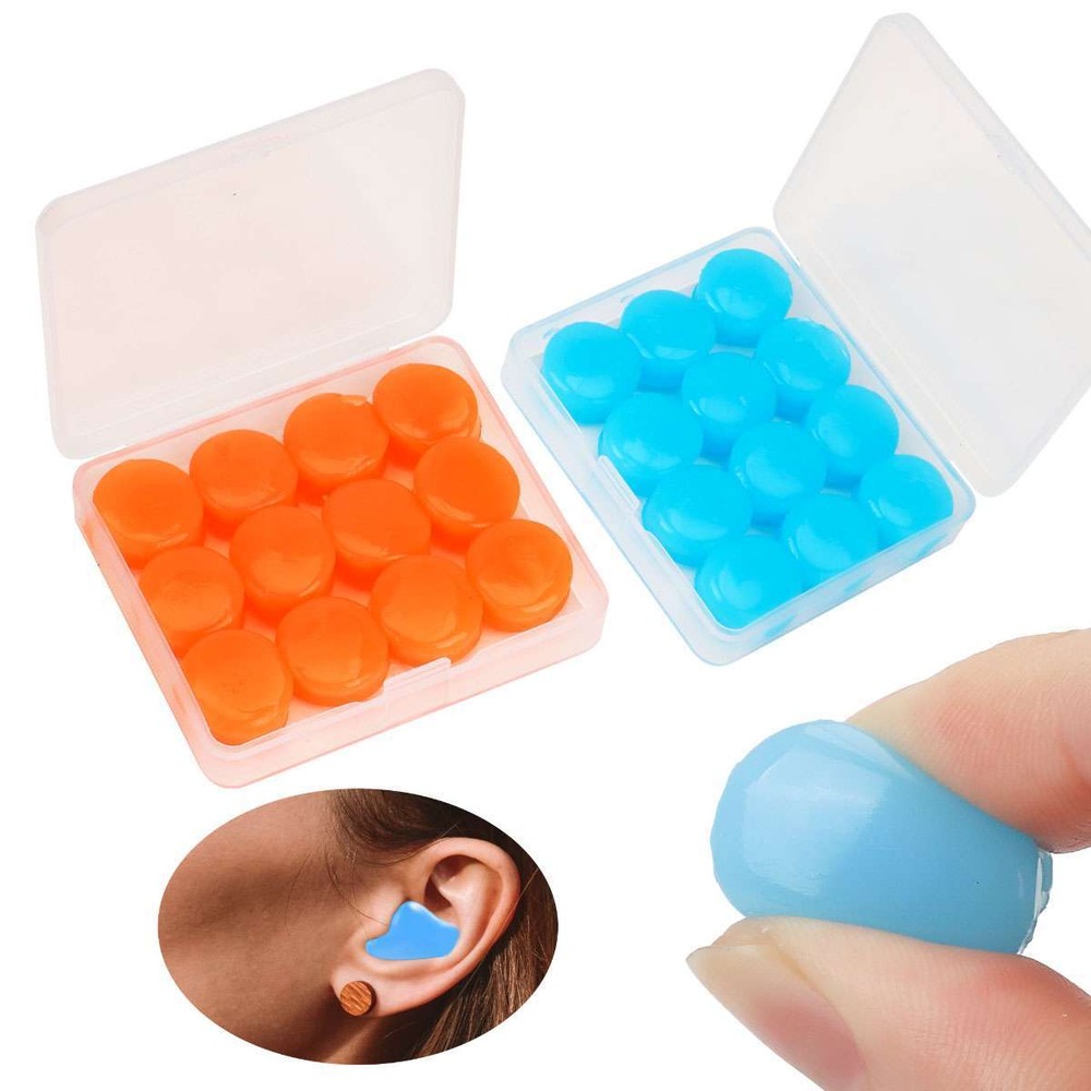 12PC Reusable Silicone Ear Plugs Noise Cancelling Earplugs Protector Study Sleep
