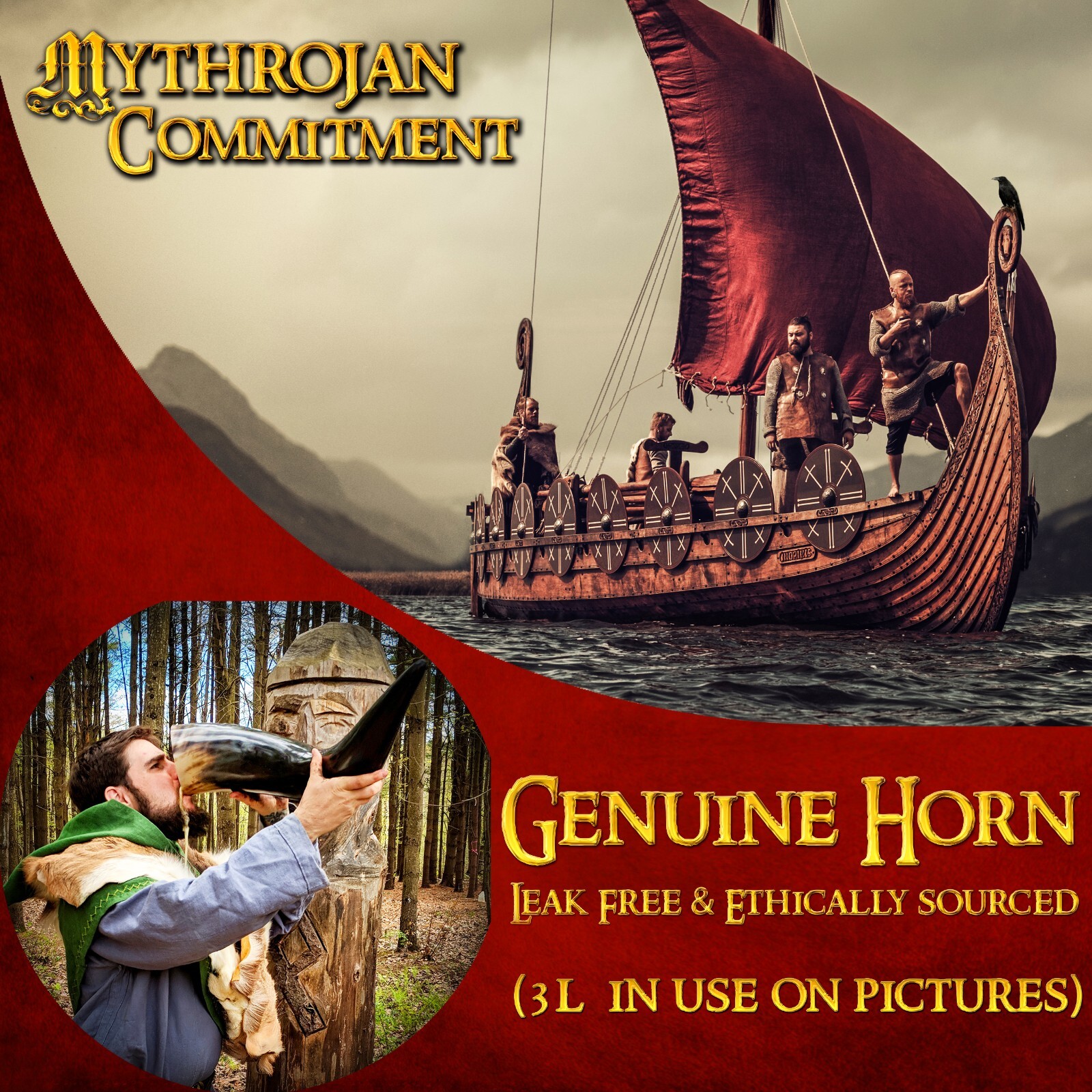 Viking Drinking Horn Mug with 4 Litre Capacity and Free Canvas Bag Medieval Ale