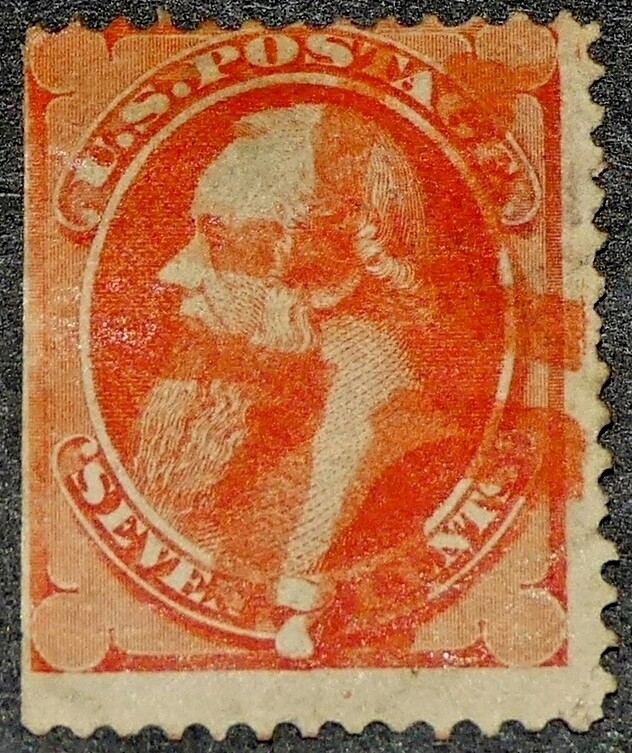 US 1871 #149 Vermilion 7c Stanton (Orange-Red Crossroads Cancel) CV $110 Used