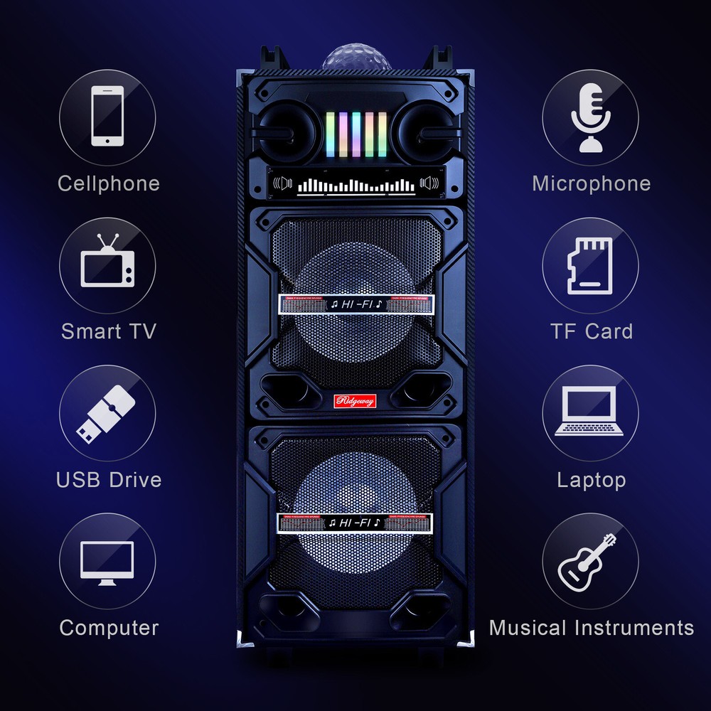 Dual 10" Portable Bluetooth Speaker Rechargeable System HIFI DISCO LED AUX
