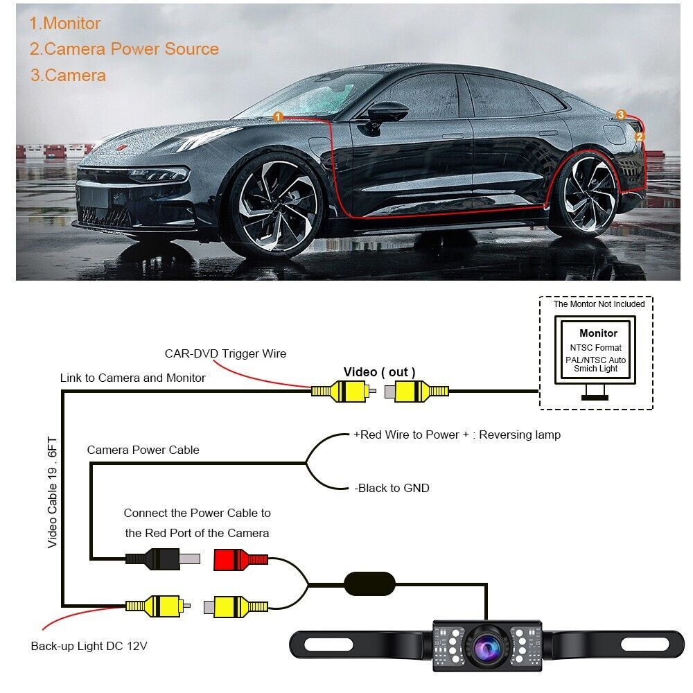 CMOS Car Rear View Backup Parking Reverse Camera Back HD Vision Waterproof 7 LED