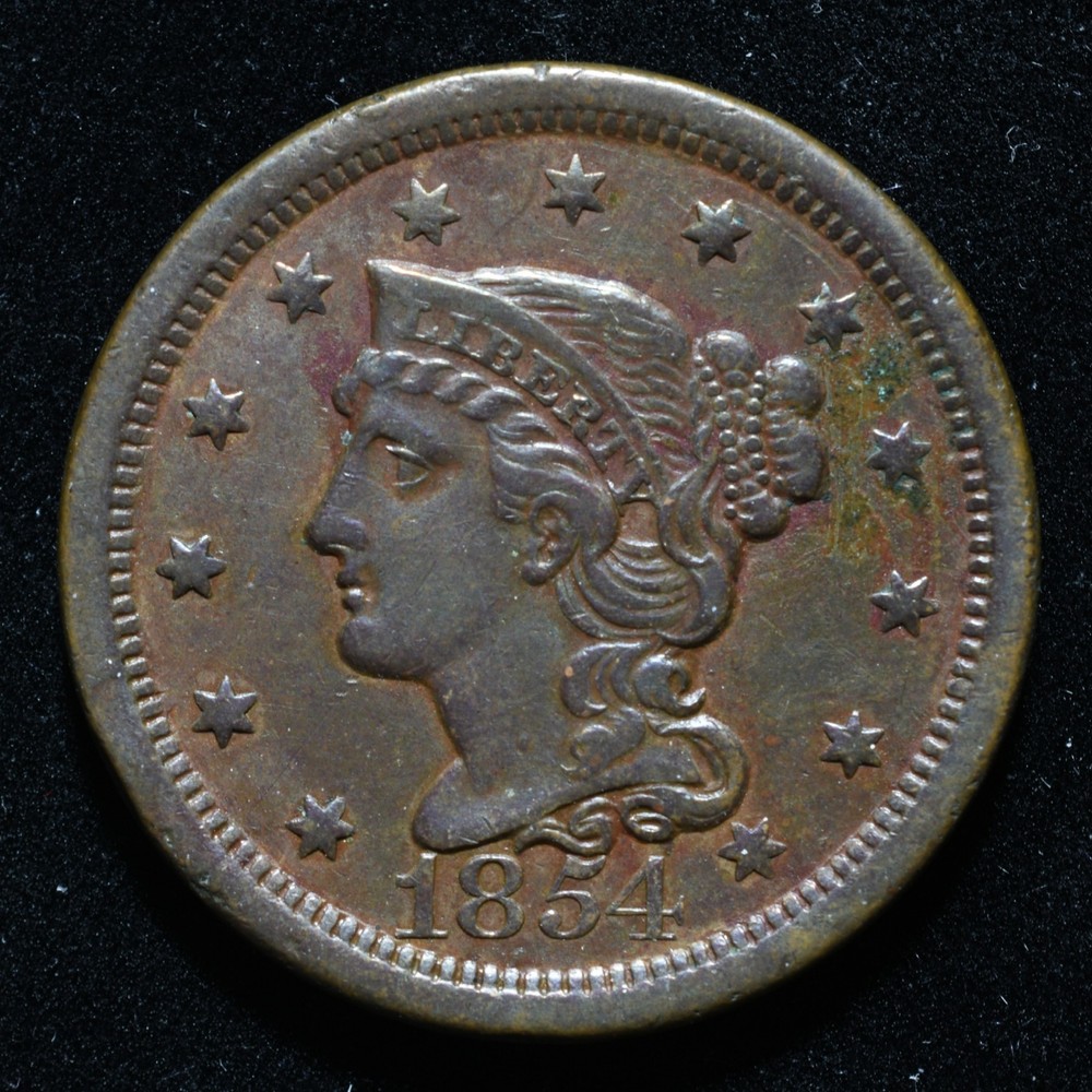 1854 Braided Hair  Cent  / XF