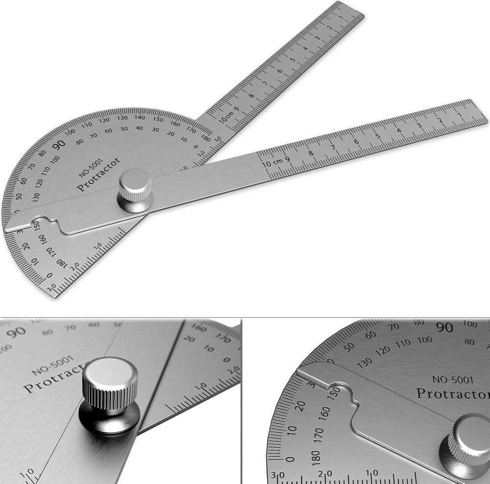 Forogore Stainless Steel Protractor 180 Degrees Two Arm Ruler Adjustable Angle P