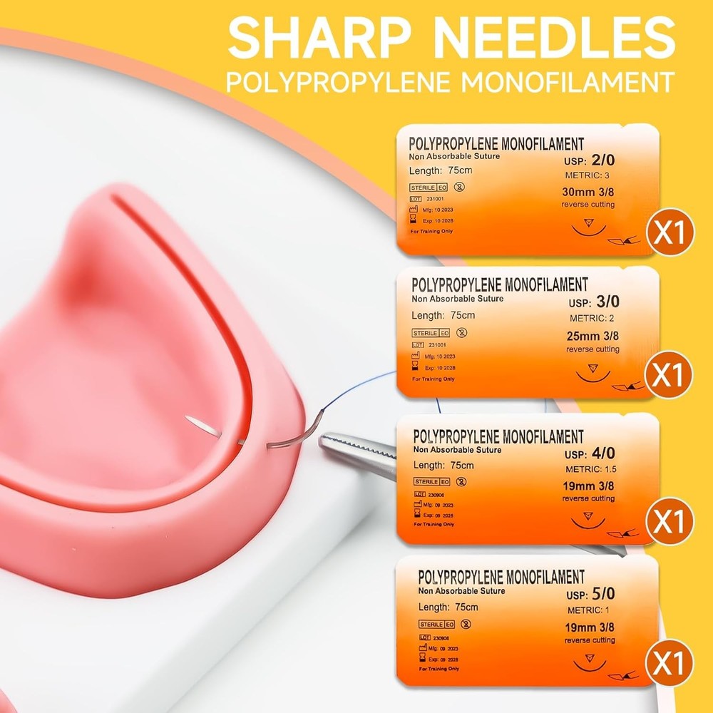 Sutures Thread with Needle (24 Mixed 2/0, 3/0, 4/0, 5/0) - Practicing Suturing(E