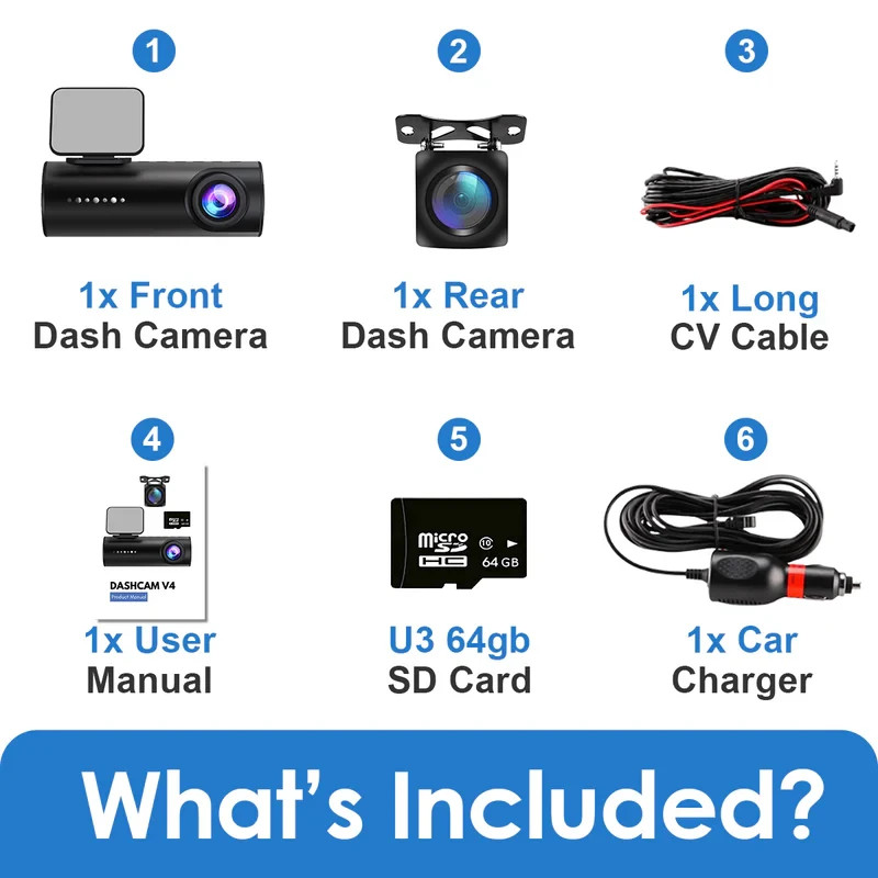 Dash Cam Stealth – 2K Front & Rear, Screenless, Wi-Fi/App, G-Sensor,Night Vision