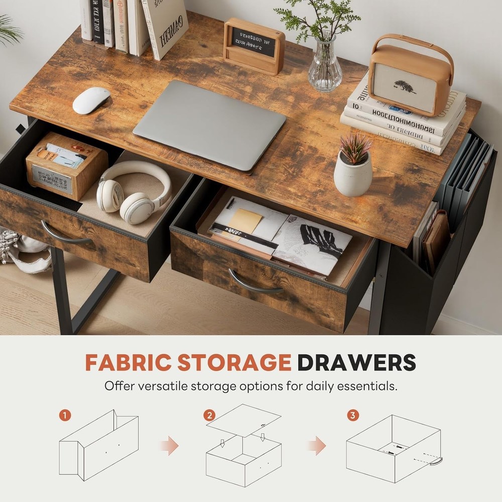 32 Inch Computer Desk with Drawers Small Writing Study Table Storage Bag Hook Br