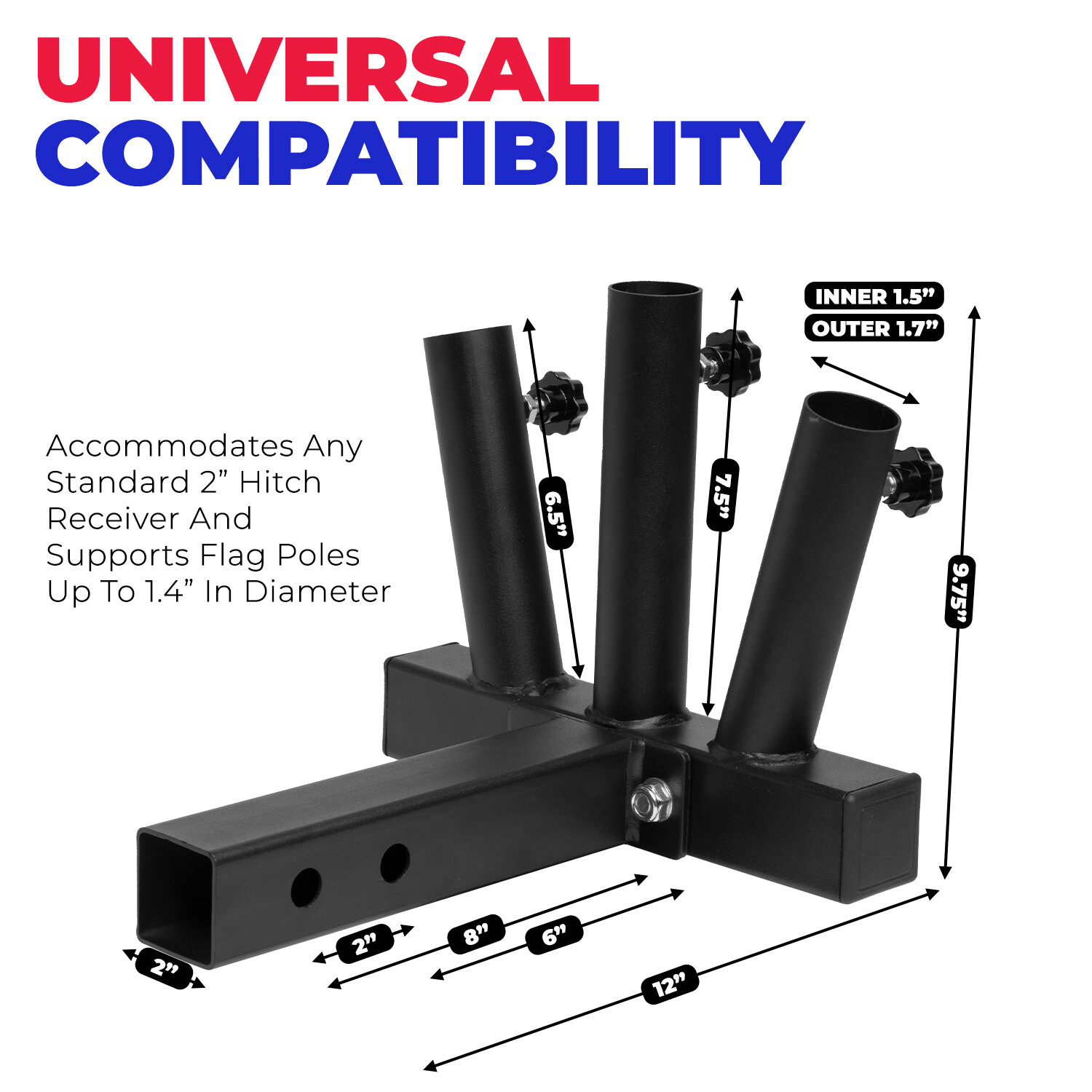 Stark USA Hitch Mount 3 Flag Pole Holder with 2-Inch Hitch Receiver, Flag Mount