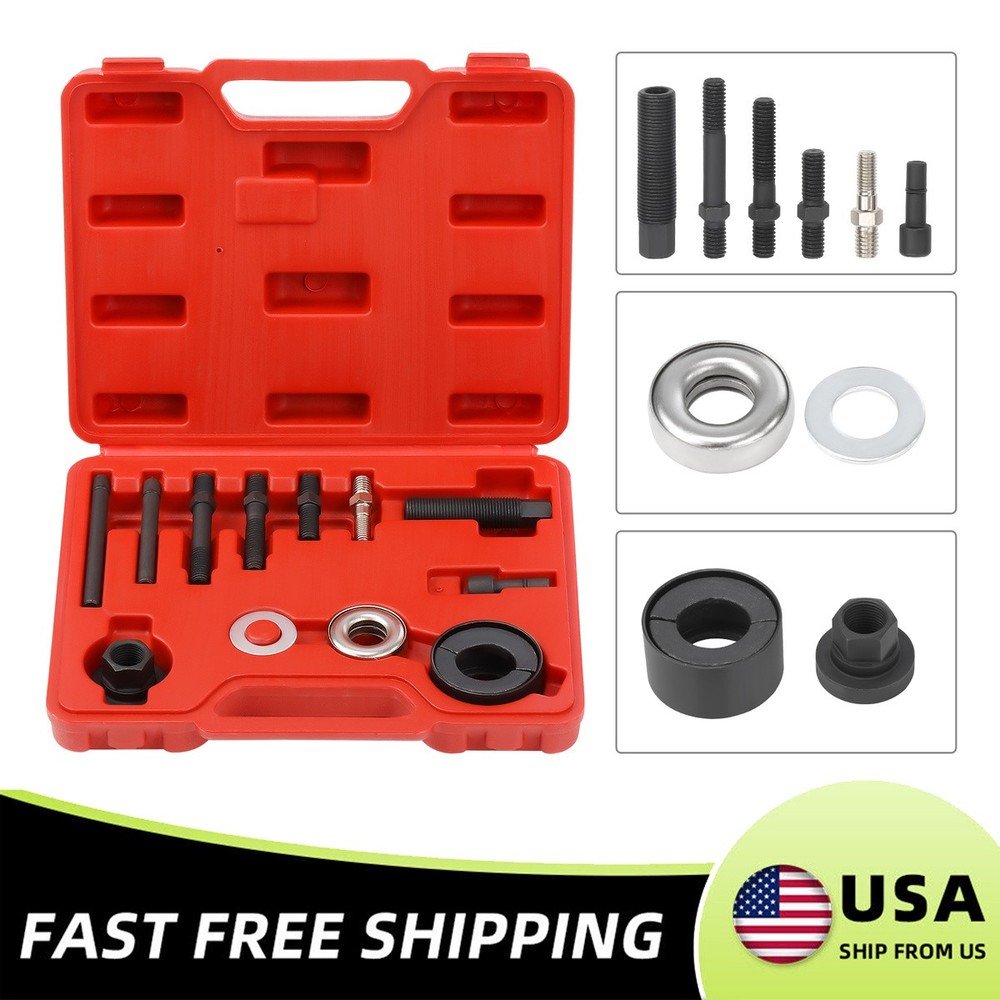 13pc Power Steering Pump Pulley Puller Remover & Alternator Installer Tool Kit .