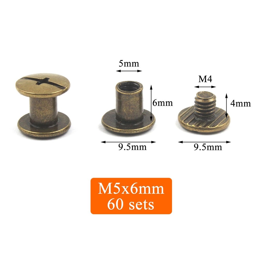 50 Sets Bronze Chicago Binding Screws Assorted Kit Nail Rivet Chicago Button ...