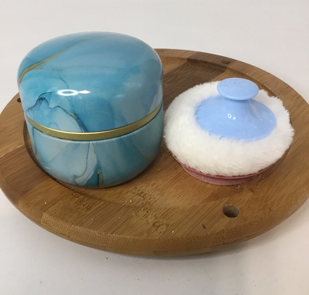 Blue With Gold Swirls Tin Powder Box Very Unique