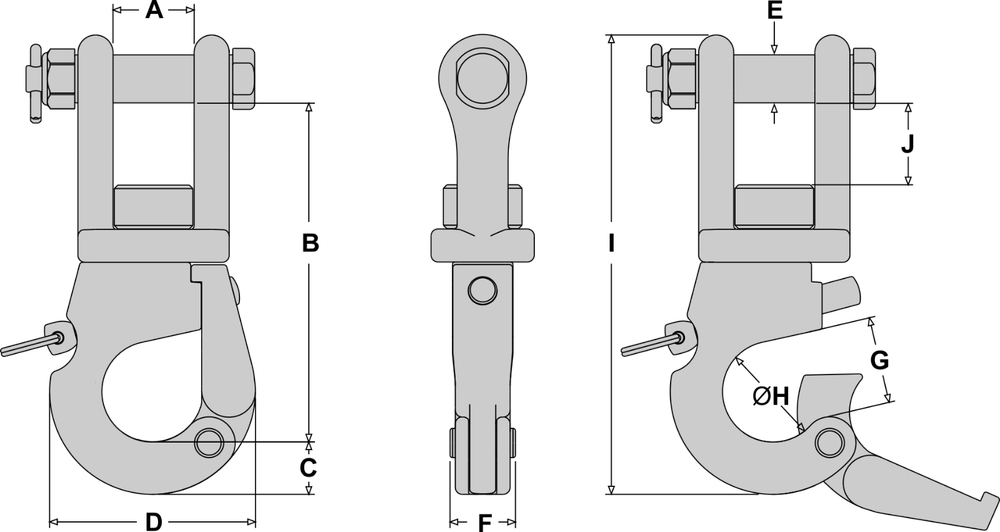 Tylaska SS20L Stainless Lifting Hook, clevis bail, 2000 kg rated load