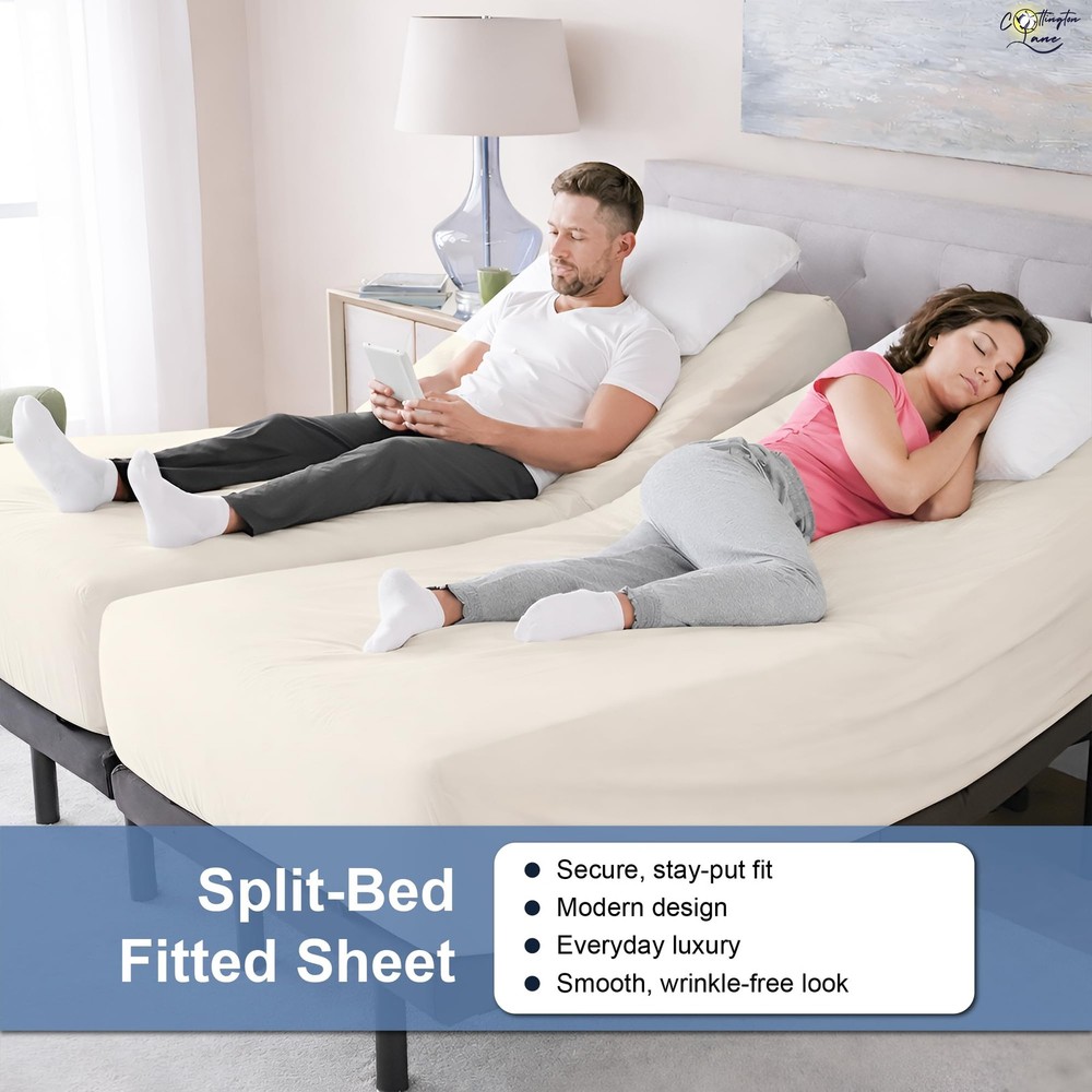 Split King Fitted Sheets for Adjustable Beds, Premium Hotel Quality Brushed M...