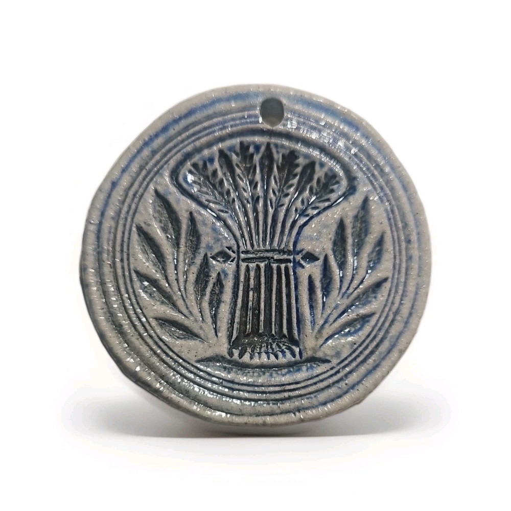 Vintage Earthenware Handcrafted Impression Decorative Buttermold Pottery Blue