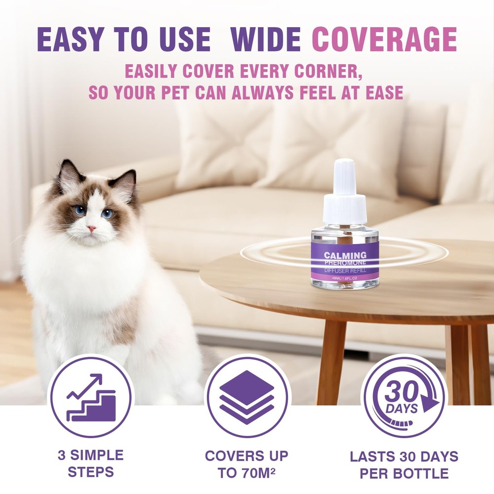 Cat Calming Pheromone Diffuser Refills 4-Pack for Stress Relief and Anxiety