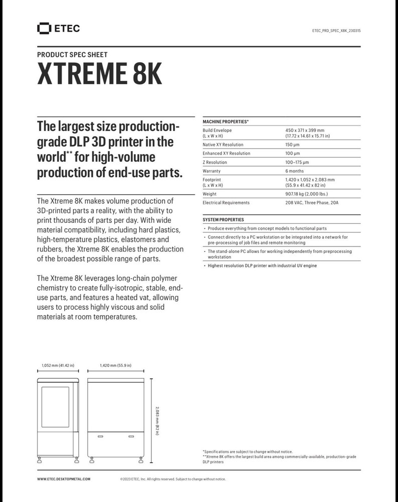 envisionTEC Xtreme 8K DLP 3D Resin Printer - (Open Crate)