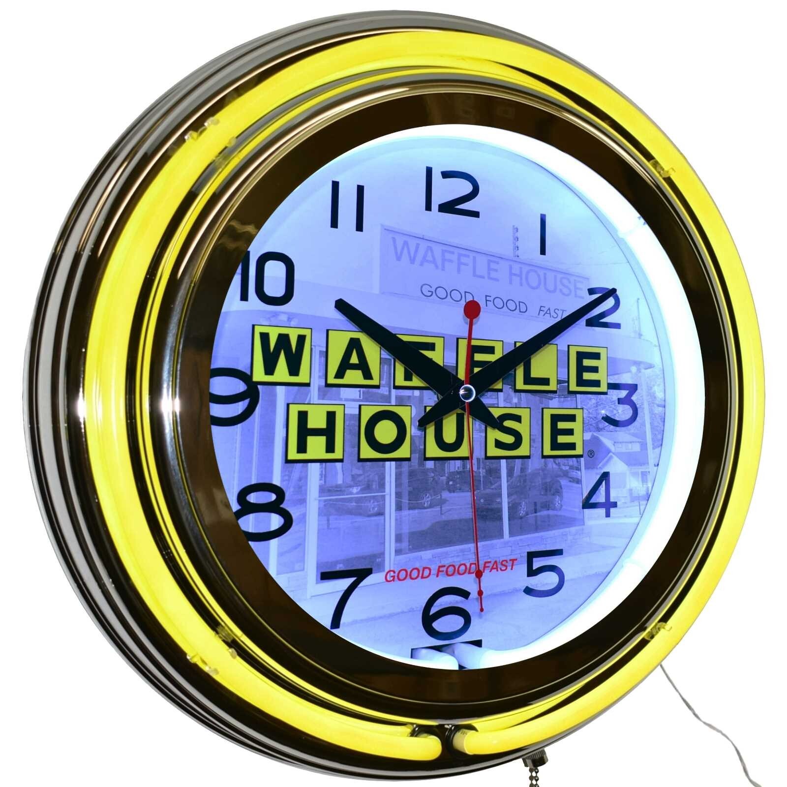 15" Waffle House Good Food Fast Double Neon Clock Home Diner Decor (Yellow)
