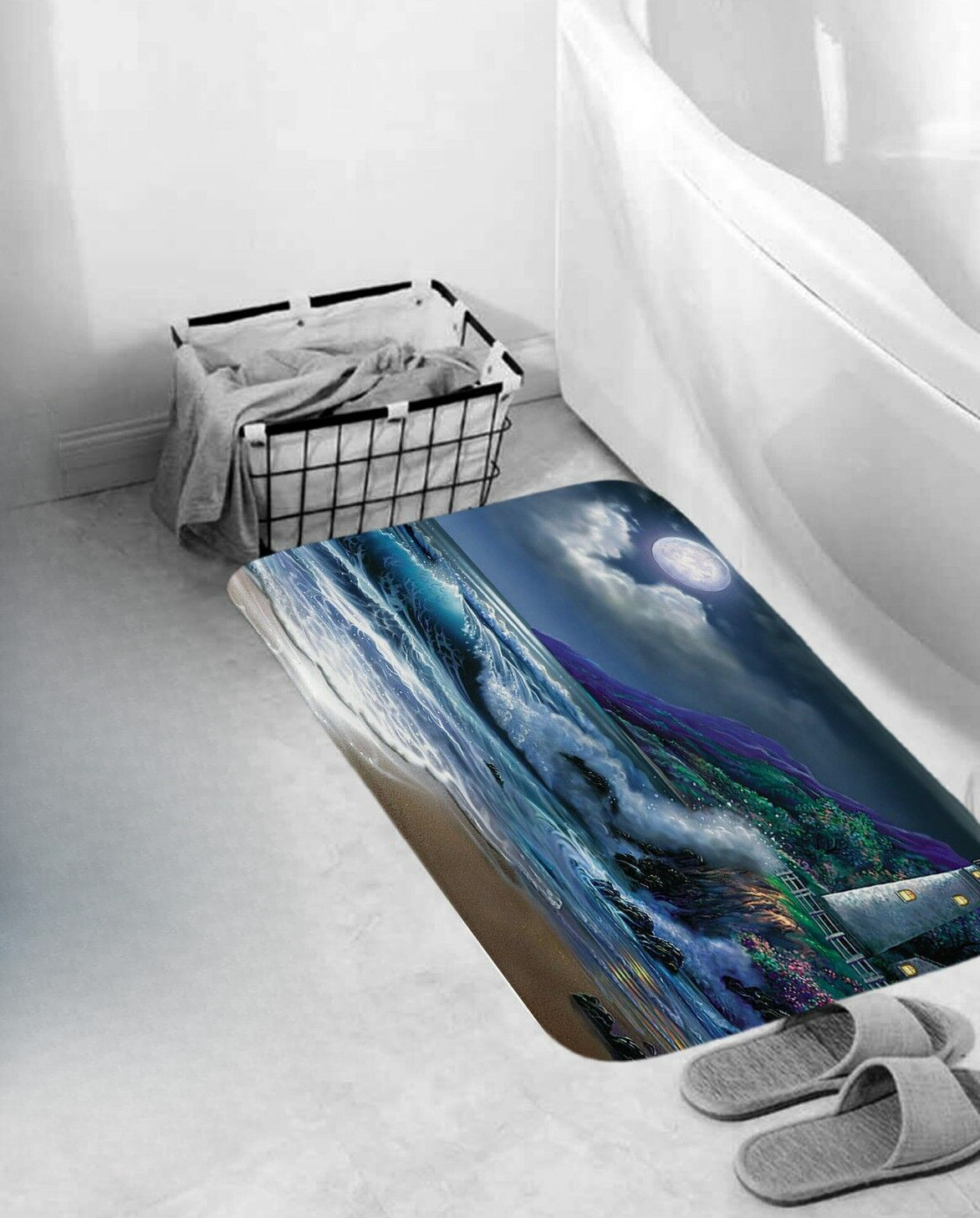 Coast Shower Curtain Bathroom Rug Set Thick Bath Mat Non-Slip Toilet Lid*