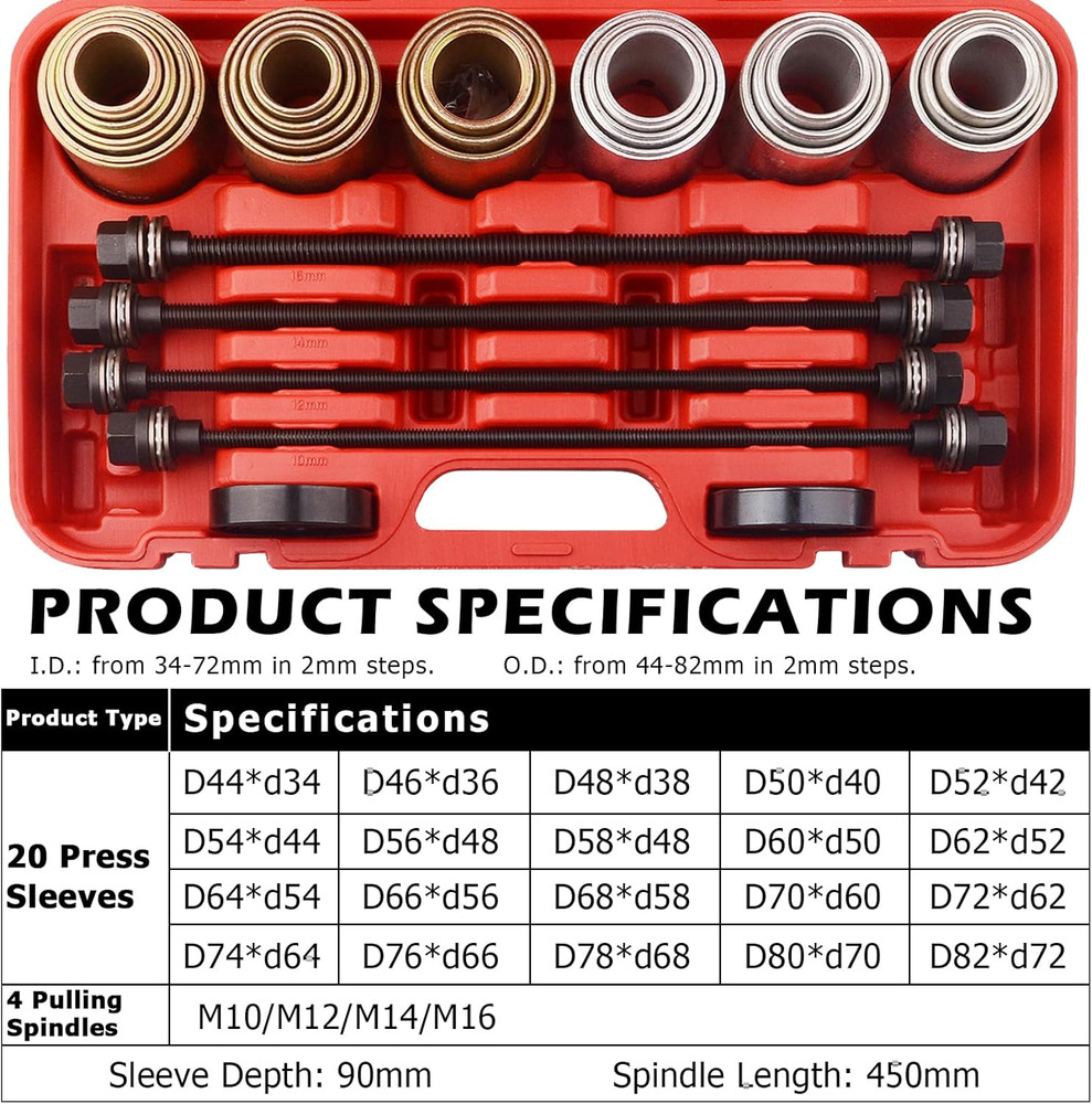 Universal Press and Pull Sleeve Kit Bushes Bearings Remove Install Garage Tools