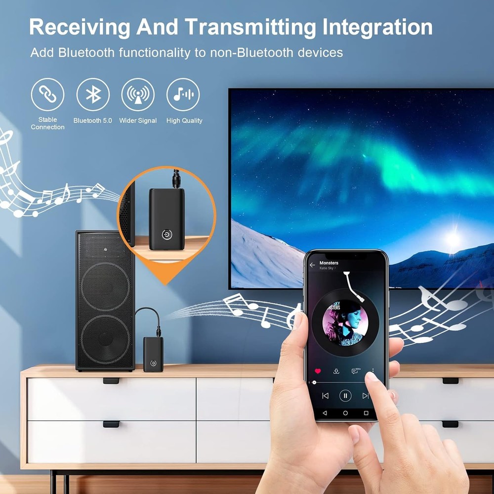 JXTZ Aux Bluetooth Adapter for Car, 2 in 1 Transmitter Black